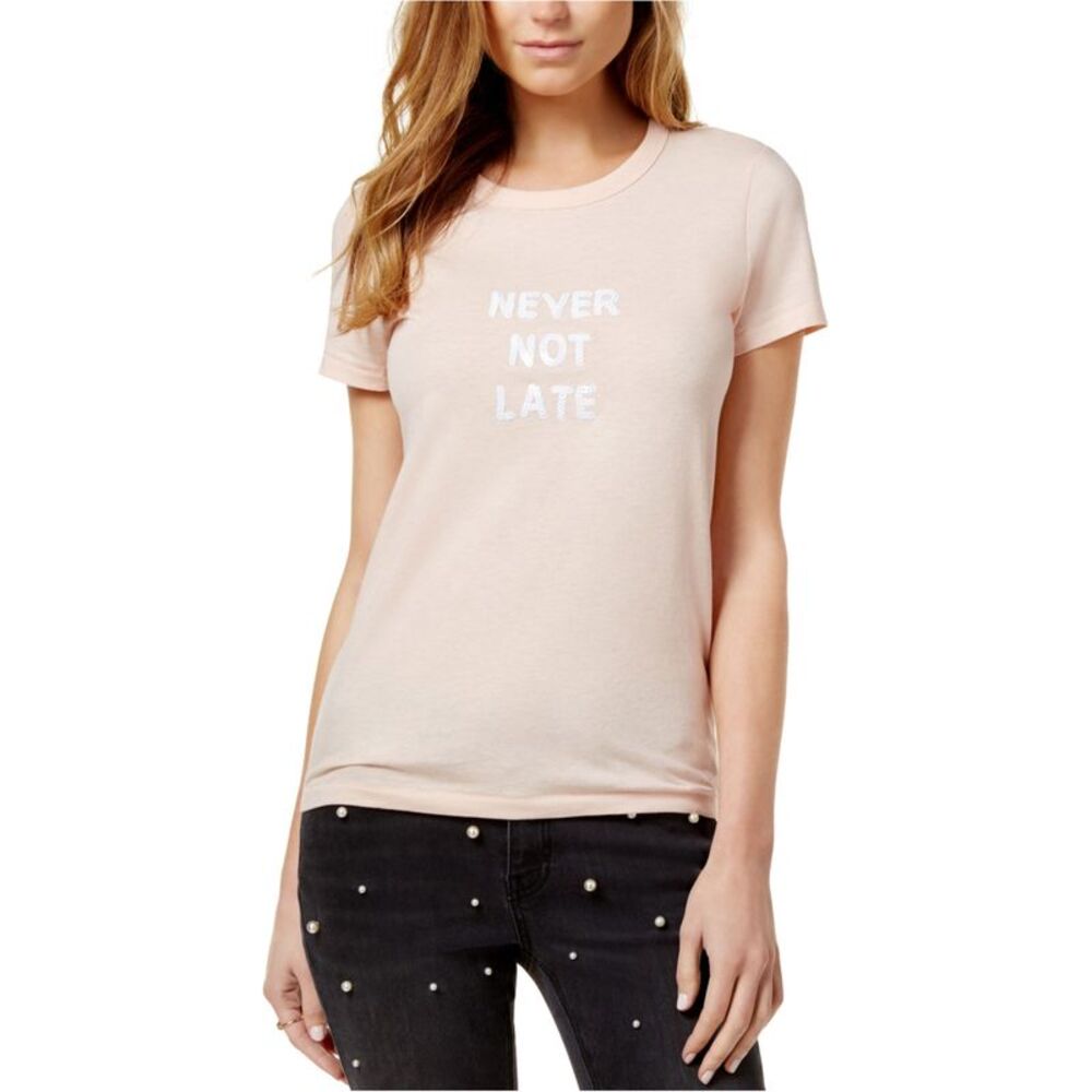 Bow & Drape Womens Juniors Never Not Late Basic T-Shirt, NWT